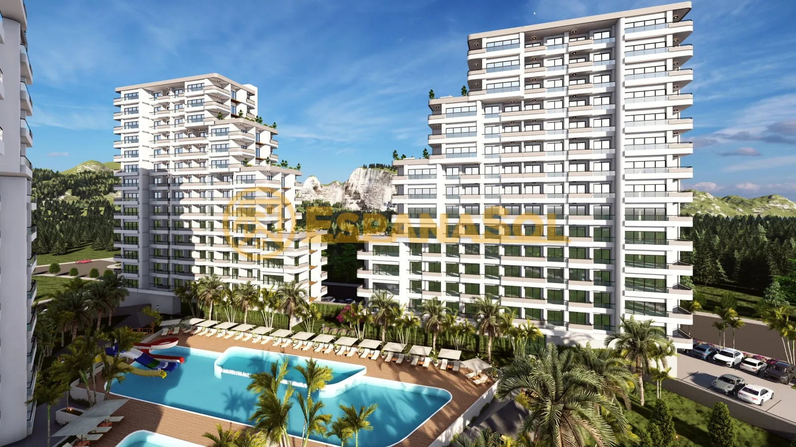 Wohnungen mit Aquapark und Pool — bewachte Wohnanlage in Mersin